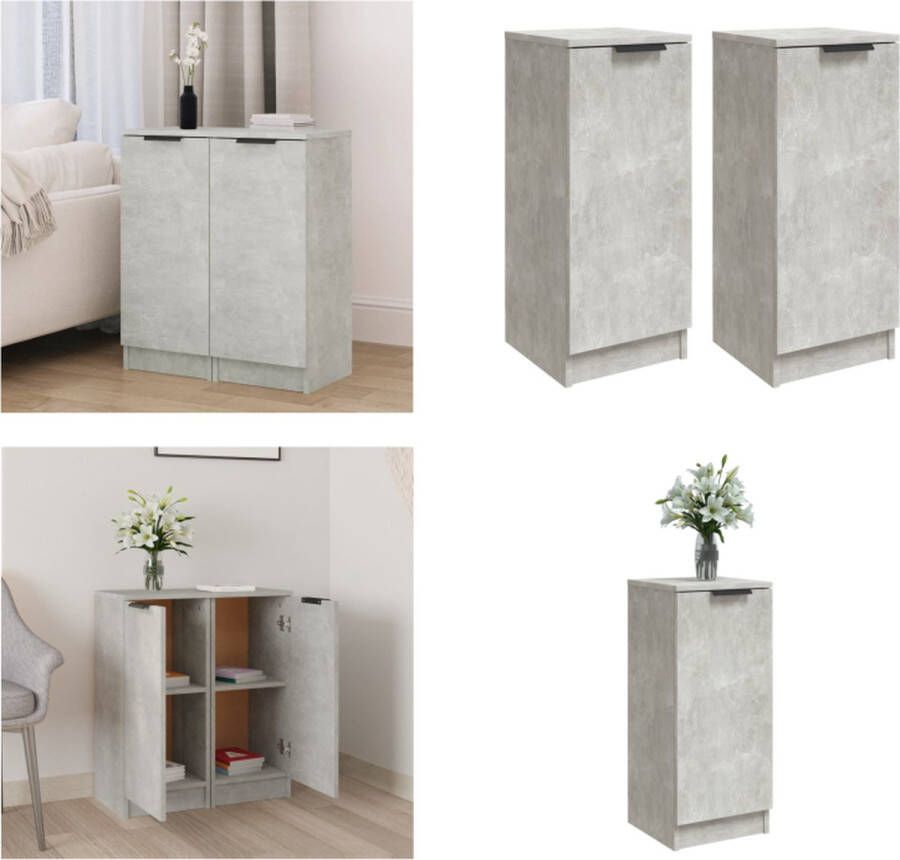 VidaXL Dressoirs 2 st 30x30x70 cm bewerkt hout betongrijs Dressoir Dressoirs Kast Wandkast - Foto 4