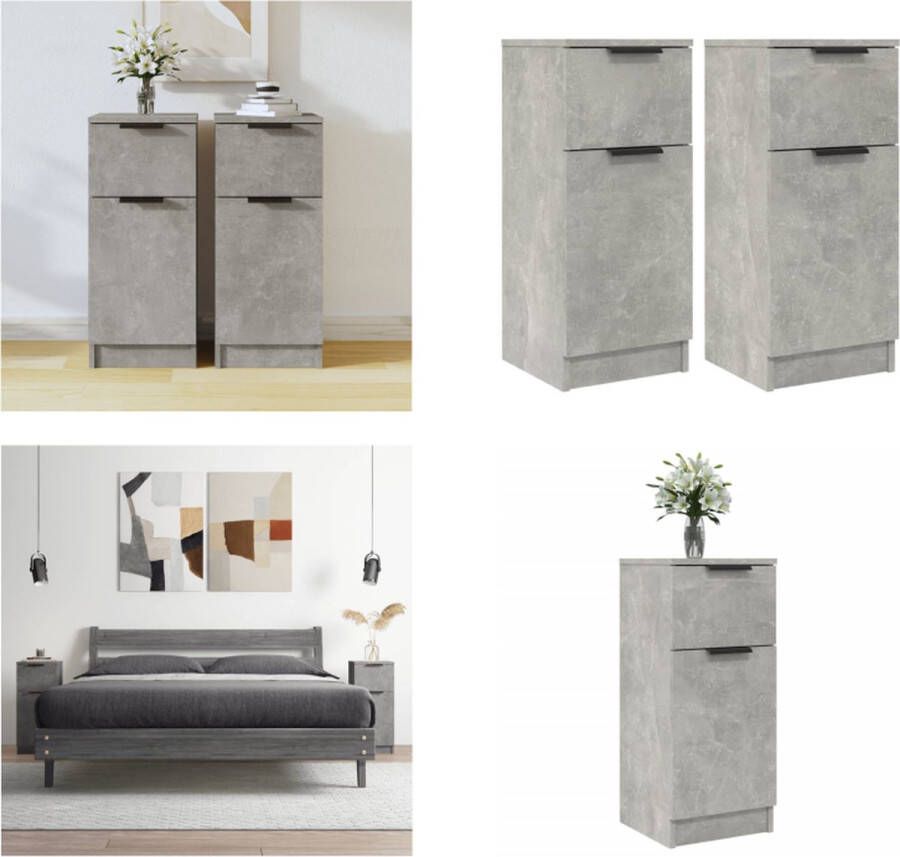 VidaXL Dressoirs 2 st 30x30x70 cm bewerkt hout betongrijs Dressoir Dressoirs Kast Wandkast - Foto 3