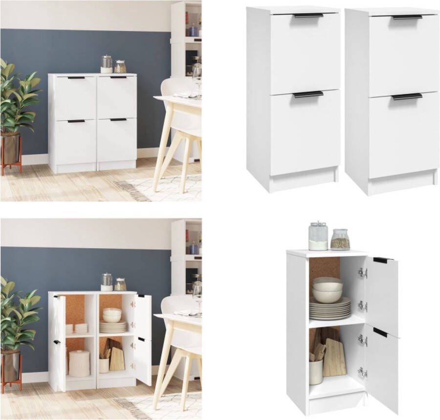 VidaXL Dressoirs 2 st 30x30x70 cm bewerkt hout wit Dressoir Dressoirs Kast Nachtkastje Opbergkast - Foto 2
