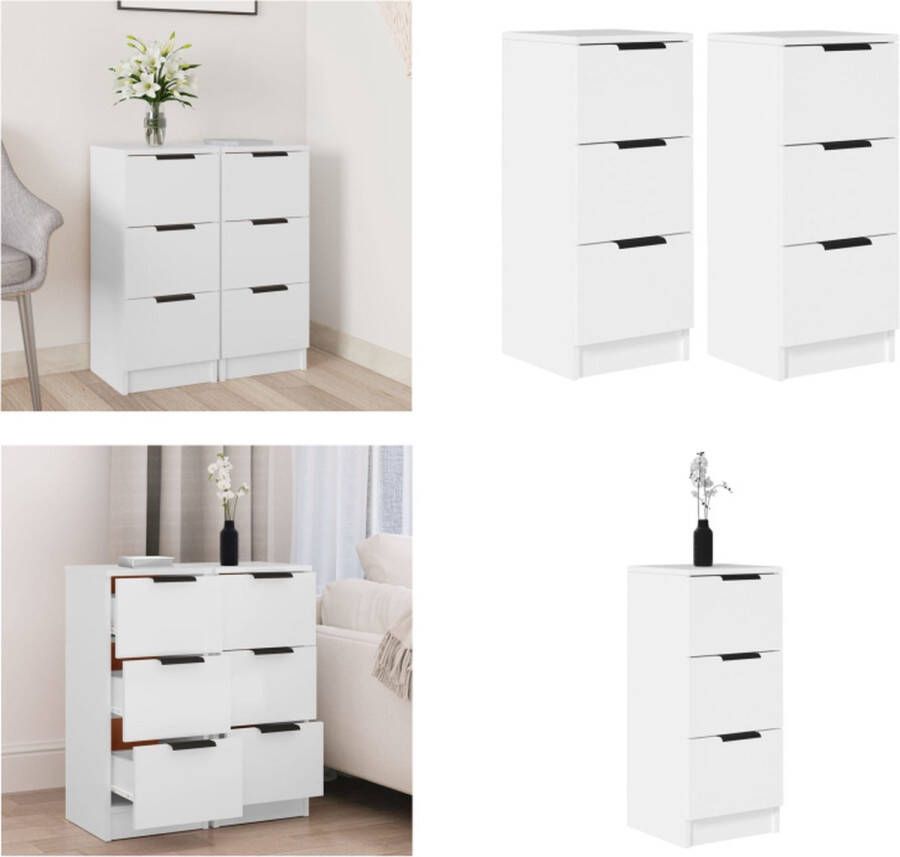 VidaXL Dressoirs 2 st 30x30x70 cm bewerkt hout wit Dressoir Dressoirs Kast Nachtkastje Opbergkast - Foto 2