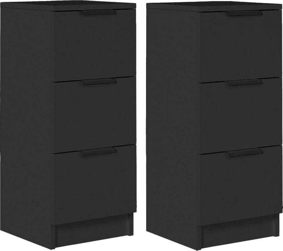 VidaXL Dressoirs 2 stuks Zwart Bewerkt hout Dressoir Houten Dressoir Black Dresser Bijzettafel Nachtkastje - Foto 2
