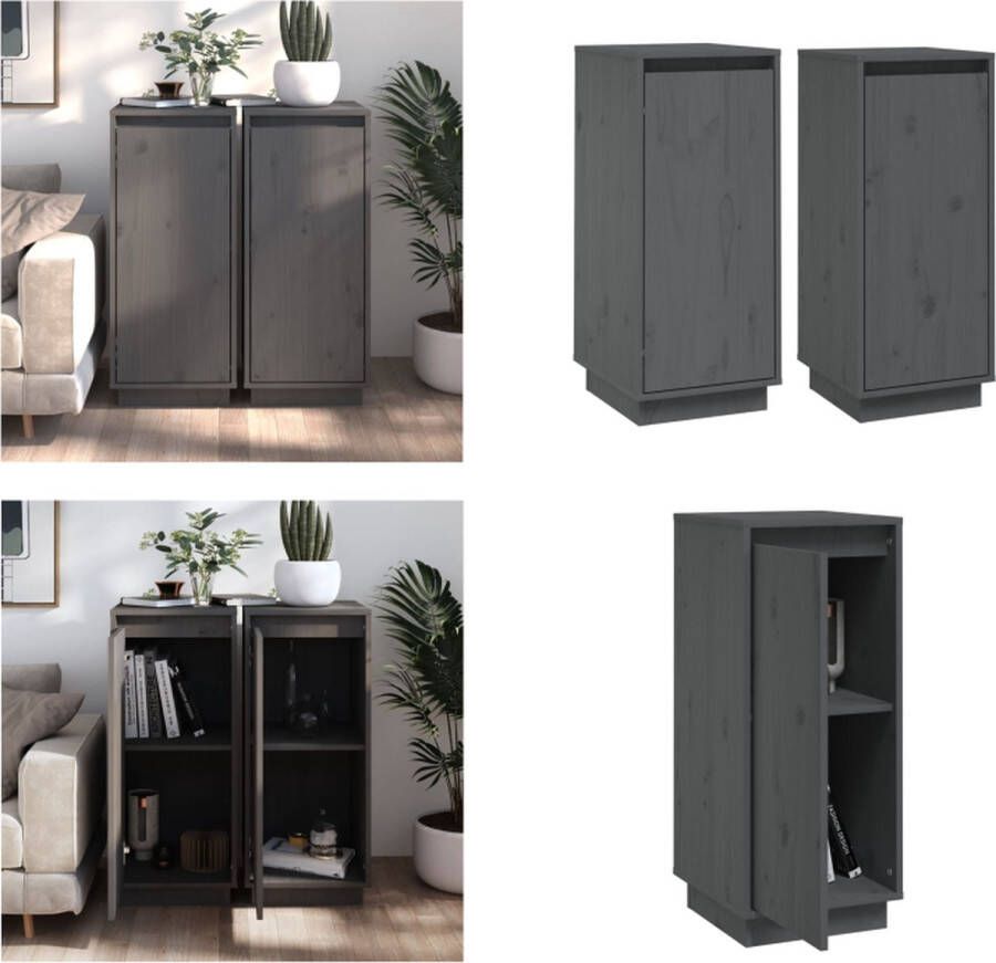 VidaXL Dressoirs 2 st 31 5x34x75 cm massief grenenhout grijs Dressoir Dressoirs Buffetkast Opbergkast - Foto 2