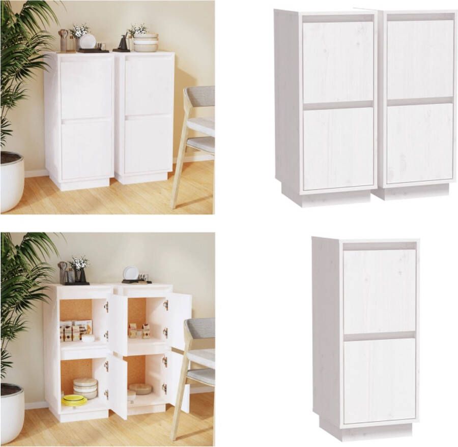VidaXL Dressoirs 2 st 31-5x34x75 cm massief grenenhout wit Dressoir Dressoirs Kast Opbergkast