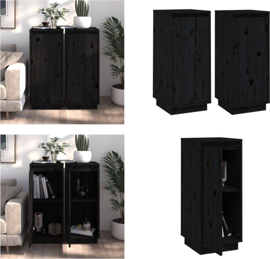 VidaXL Dressoirs 2 st 31 5x34x75 cm massief grenenhout zwart Dressoir Dressoirs Buffetkast Opbergkast - Foto 2