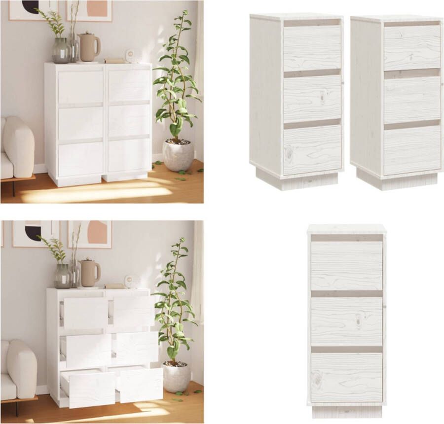 VidaXL Dressoirs 2 st 32x34x75 cm massief grenenhout wit Dressoir Dressoirs Buffetkast Opbergkast