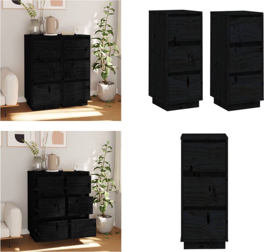 VidaXL Dressoirs 2 st 32x34x75 cm massief grenenhout zwart Dressoir Dressoirs Buffetkast Opbergkast - Foto 2