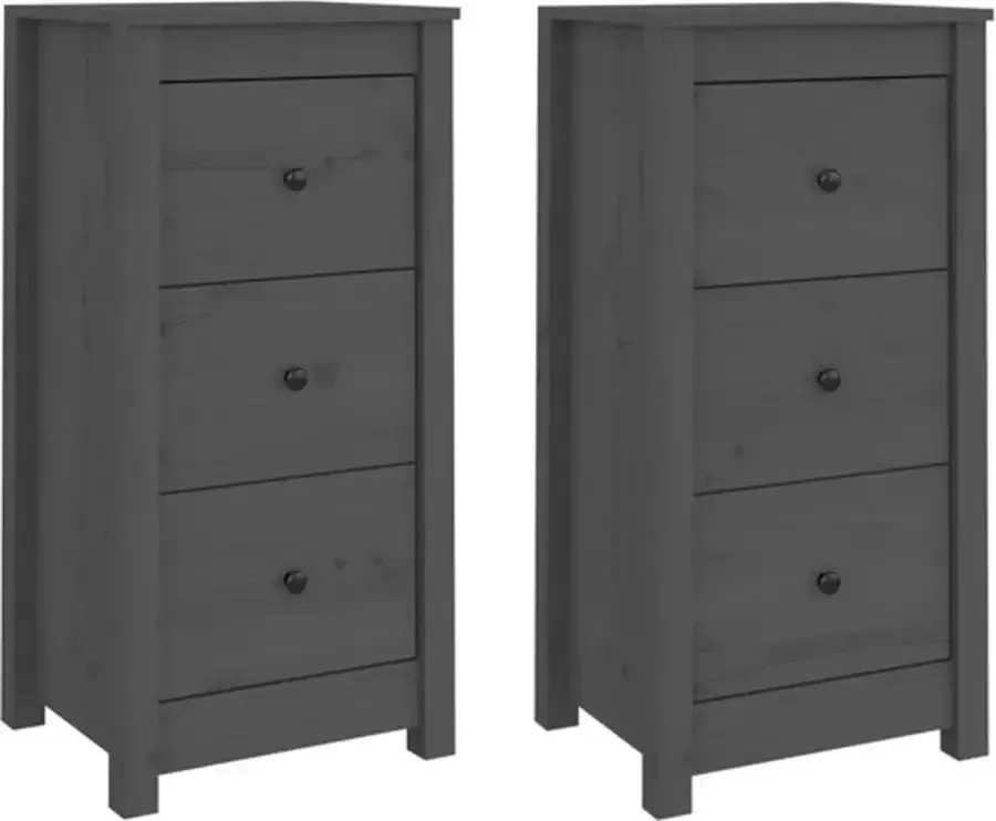 VidaXL -Dressoirs-2-st-40x35x80-cm-massief-grenenhout-grijs - Foto 4