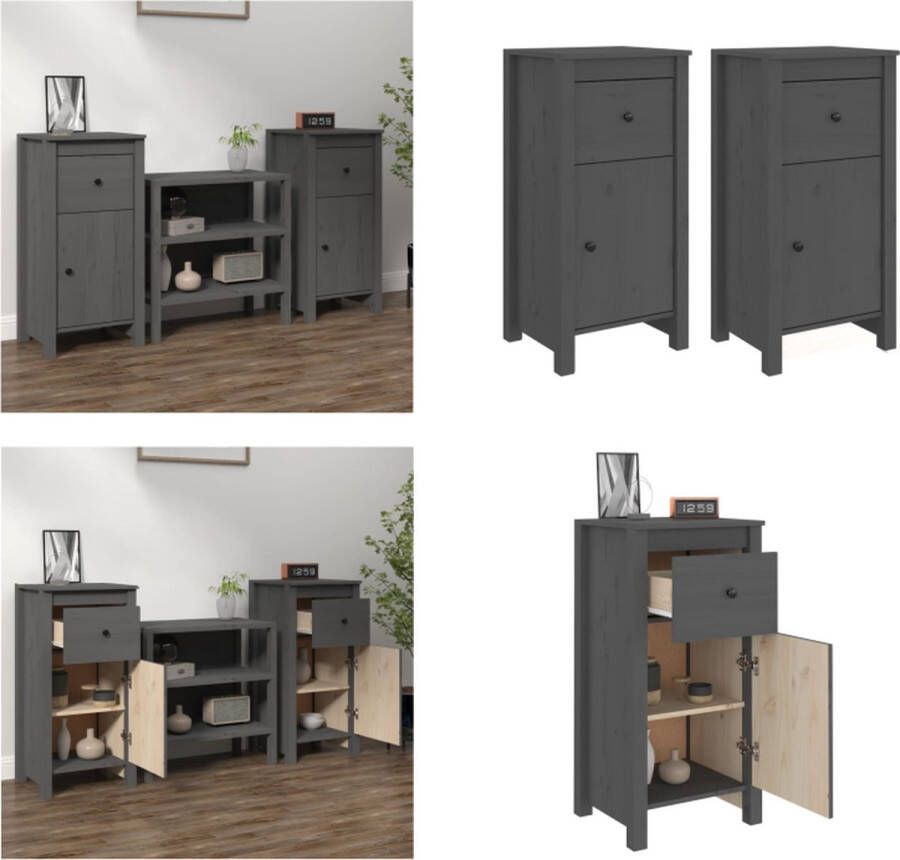 VidaXL Dressoirs 2 st 40x35x80 cm massief grenenhout grijs Dressoir Dressoirs Kast Nachtkastje Opbergkast