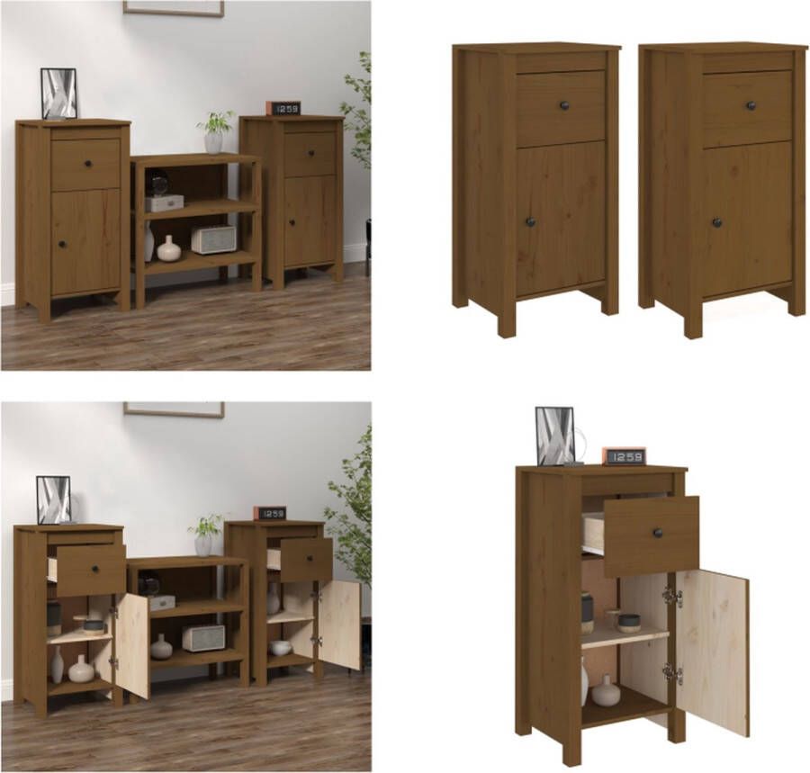 VidaXL Dressoirs 2 st 40x35x80 cm massief grenenhout honingbruin Dressoir Dressoirs Kast Nachtkastje Opbergkast