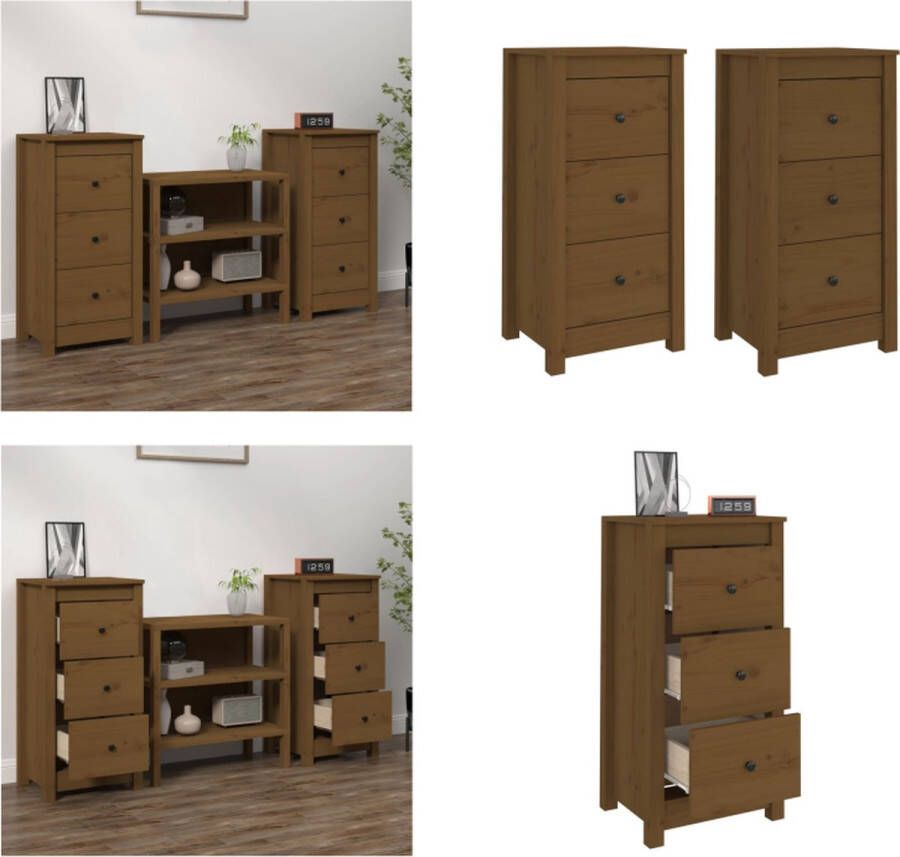 VidaXL Dressoirs 2 st 40x35x80 cm massief grenenhout honingbruin Dressoir Dressoirs Kast Wandkast - Foto 2