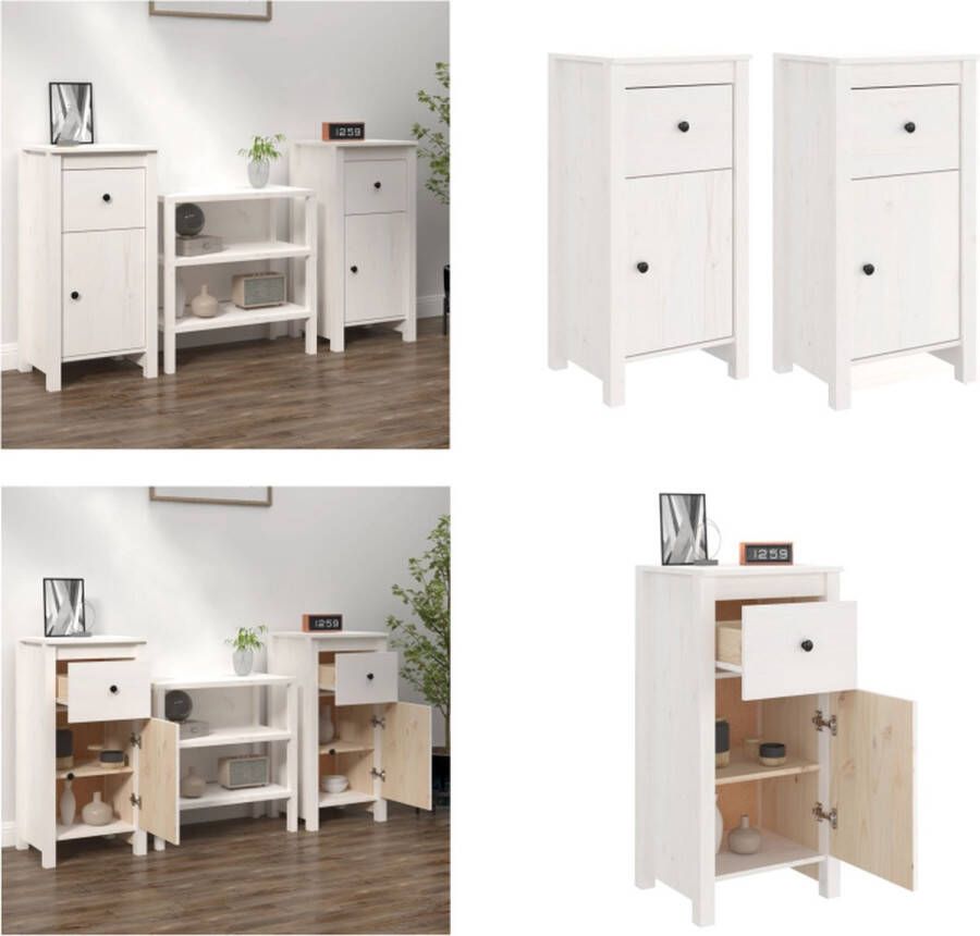 VidaXL Dressoirs 2 st 40x35x80 cm massief grenenhout wit Dressoir Dressoirs Kast Nachtkastje Opbergkast