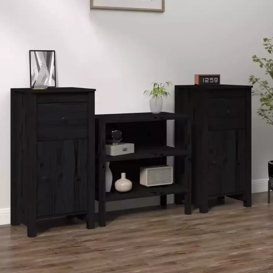 VidaXL -Dressoirs-2-st-40x35x80-cm-massief-grenenhout-zwart