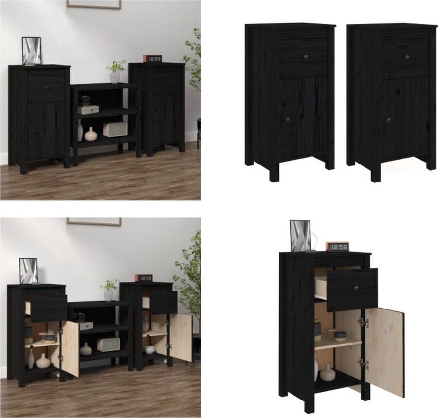 VidaXL Dressoirs 2 st 40x35x80 cm massief grenenhout zwart Dressoir Dressoirs Kast Nachtkastje Opbergkast