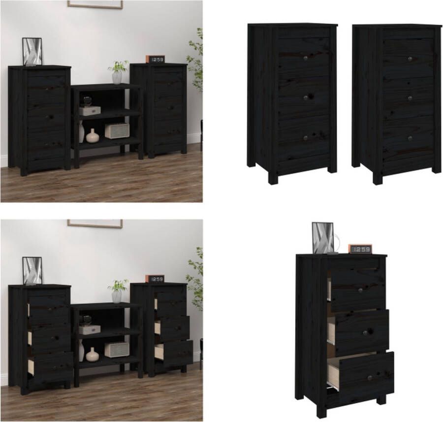 VidaXL Dressoirs 2 st 40x35x80 cm massief grenenhout zwart Dressoir Dressoirs Kast Wandkast