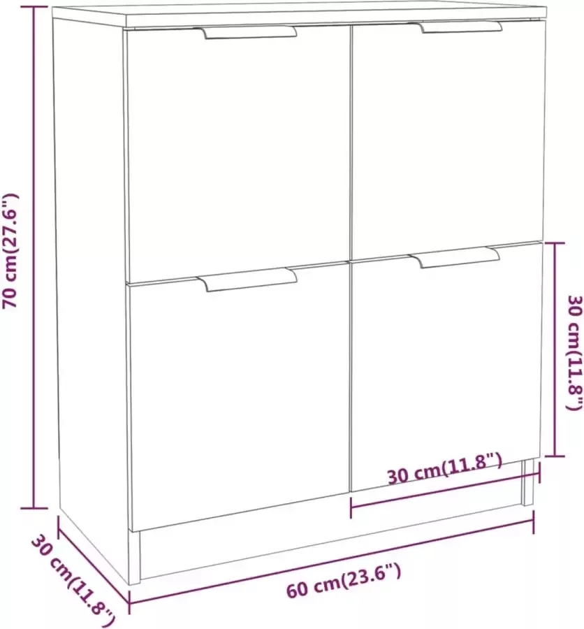 VidaXL Dressoirs Set van 2 Zwart 60x30x70 cm Dressoir Houten Dressoir Black Furniture Side Table Living Room Furniture
