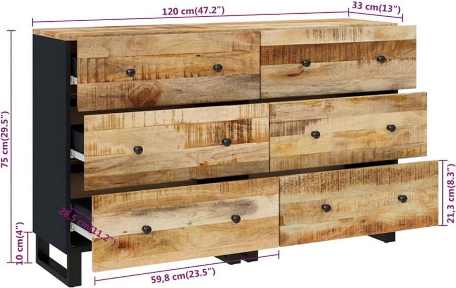 VidaXL -Dressoirs-2-st-60x33x75-cm-ruw-mangohout - Foto 2