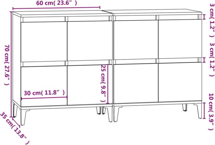 VidaXL -Dressoirs-2-st-60x35x70-cm-bewerkt-hout-grijs-sonoma-eikenkleur - Foto 2