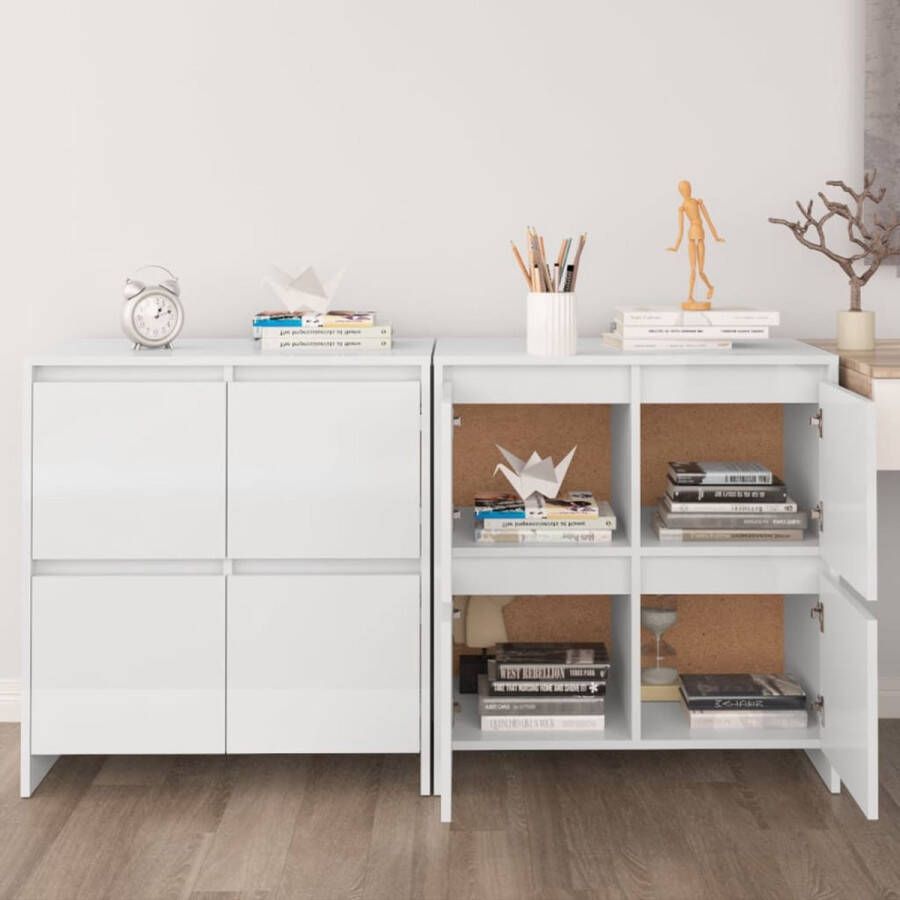 VidaXL -Dressoirs-2-st-70x41x75-cm-spaanplaat-hoogglans-wit