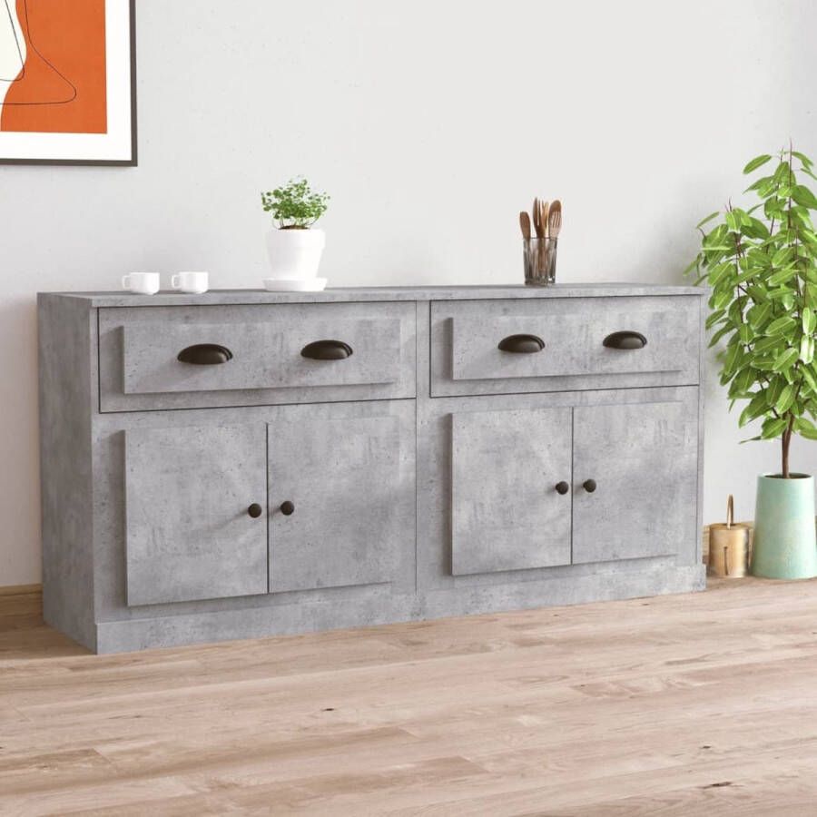 VidaXL -Dressoirs-2-st-bewerkt-hout-betongrijs - Foto 2