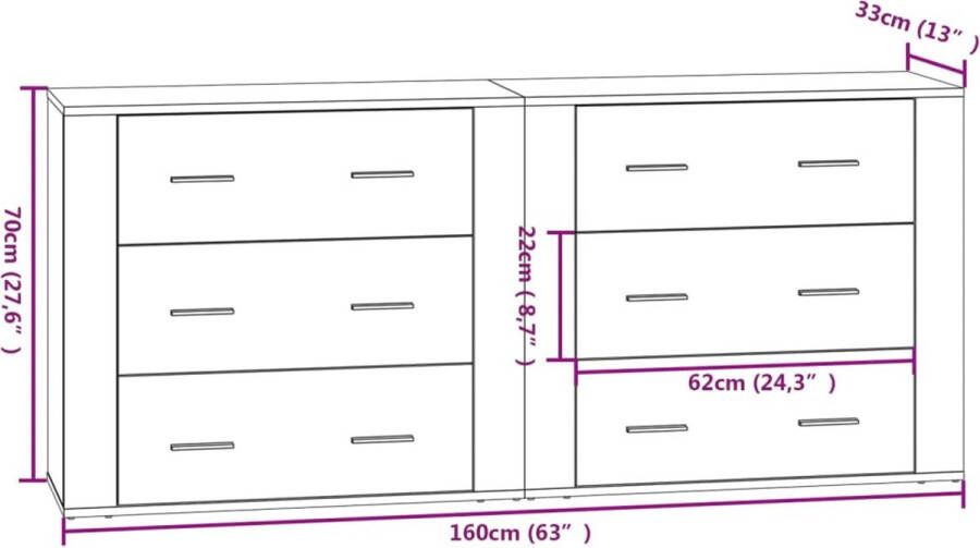 VidaXL -Dressoirs-2-st-bewerkt-hout-bruineikenkleurig