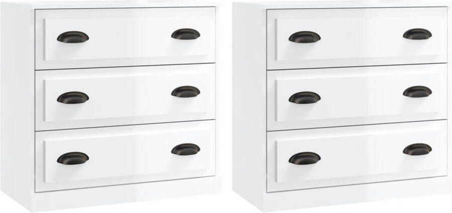 VidaXL -Dressoirs-2-st-bewerkt-hout-hoogglans-wit - Foto 2