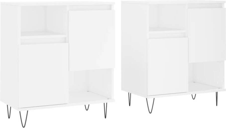 VidaXL Dressoirs 2 stuks Wit Bewerkt hout Dressoir Commode Kast Houten Dressoir Witte Dressoir