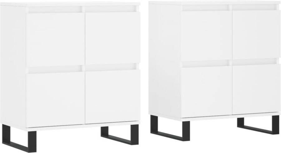 VidaXL Dressoirs 2 st Bewerkt hout Wit Klassieke Dressoir Wit Houten Dressoir Opslagmeubel Salontafel