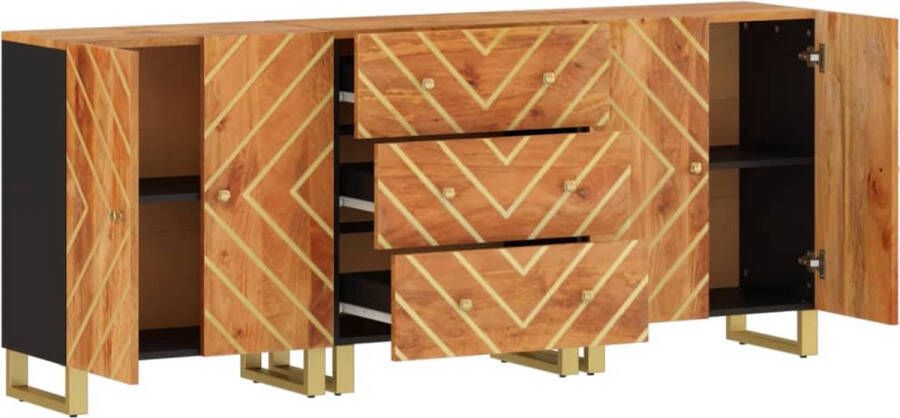 VidaXL -Dressoirs-3-st-60x33 5x75-cm-massief-mangohout-bruin-en-zwart - Foto 3