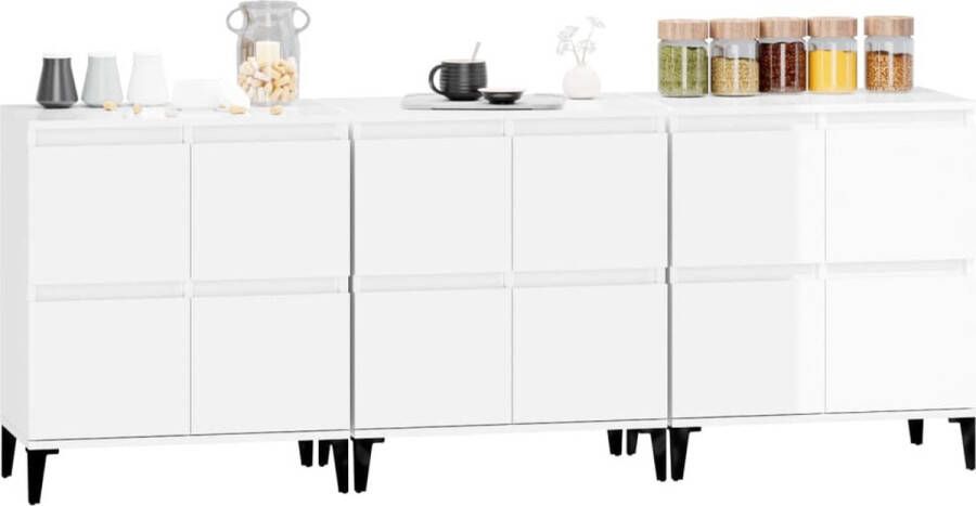 VidaXL -Dressoirs-3-st-60x35x70-cm-bewerkt-hout-hoogglans-wit - Foto 2