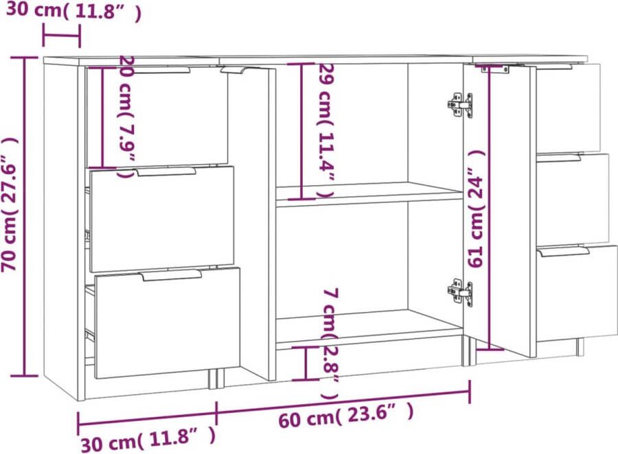 VidaXL -Dressoirs-3-st-bewerkt-hout-bruineikenkleurig - Foto 3