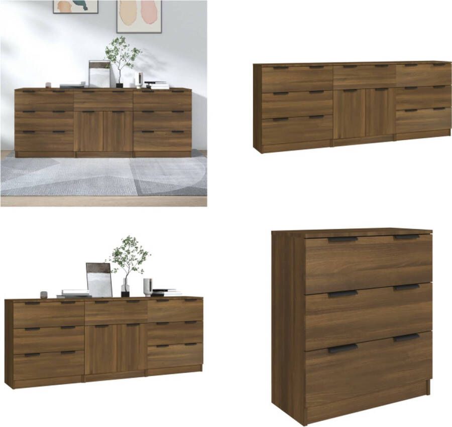 VidaXL 3-delige Dressoirs bewerkt hout bruin eikenkleur Dressoir Dressoirs Kast Wandkast - Foto 4
