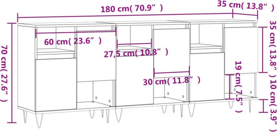 VidaXL -Dressoirs-3-st-bewerkt-hout-grijs-sonoma-eikenkleurig - Foto 8