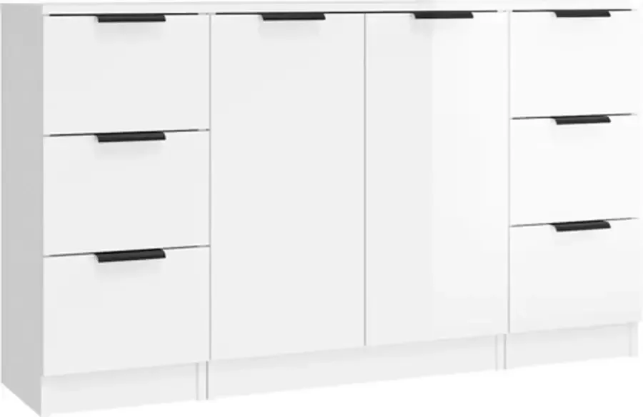 VidaXL -Dressoirs-3-st-bewerkt-hout-hoogglans-wit - Foto 3