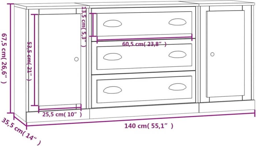 VidaXL -Dressoirs-3-st-bewerkt-hout-wit