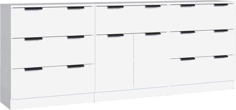 VidaXL 3-delige Dressoirenset Wit Hout Modern Dressoir Minimalistisch Design Houten Dressoir Wit Dressoir Opbergkast