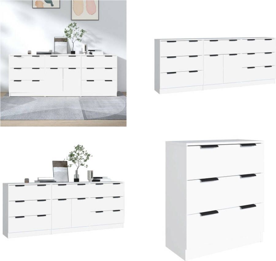 VidaXL 3-delige Dressoirs bewerkt hout wit Dressoir Dressoirs Kast Wandkast - Foto 2