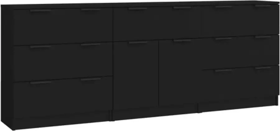 VidaXL 3-delige Dressoirs bewerkt hout zwart - Foto 4