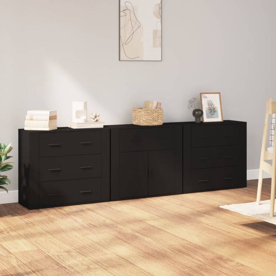 VidaXL -Dressoirs-3-st-bewerkt-hout-zwart - Foto 2