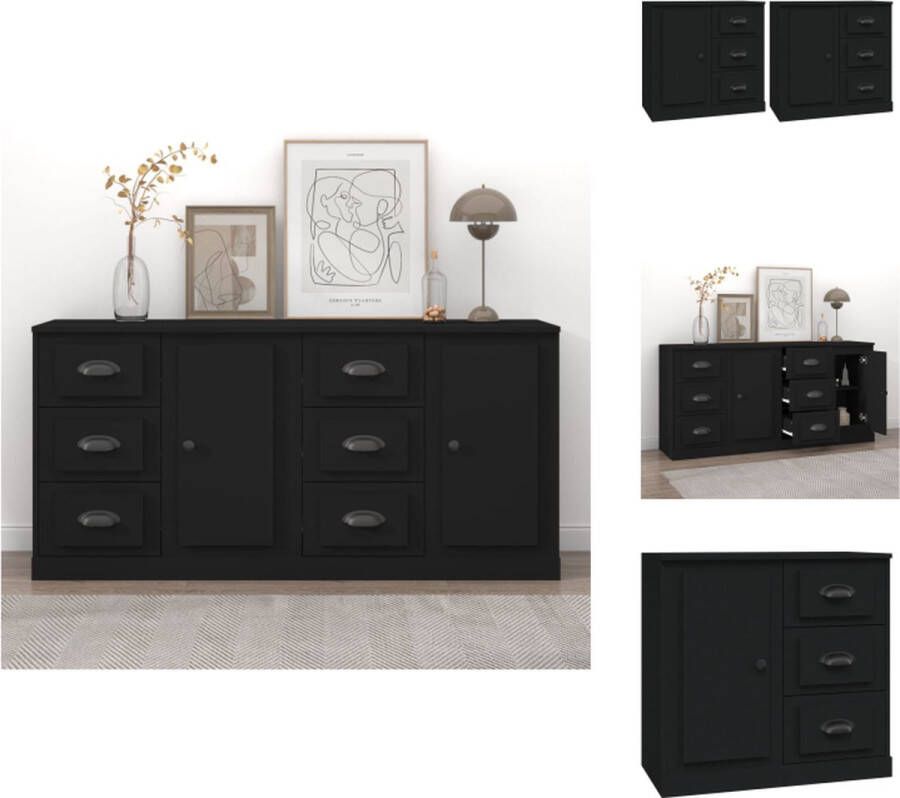 VidaXL Dressoirs Klassiek Zwart 70 x 35.5 x 67.5 cm (L x B x H) (set van 2) Keukenkast