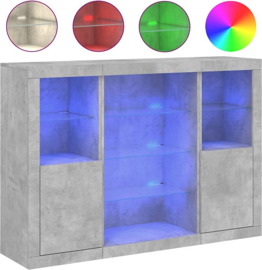 VidaXL -Dressoirs-met-LED-verlichting-3-st-bewerkt-hout-betongrijs