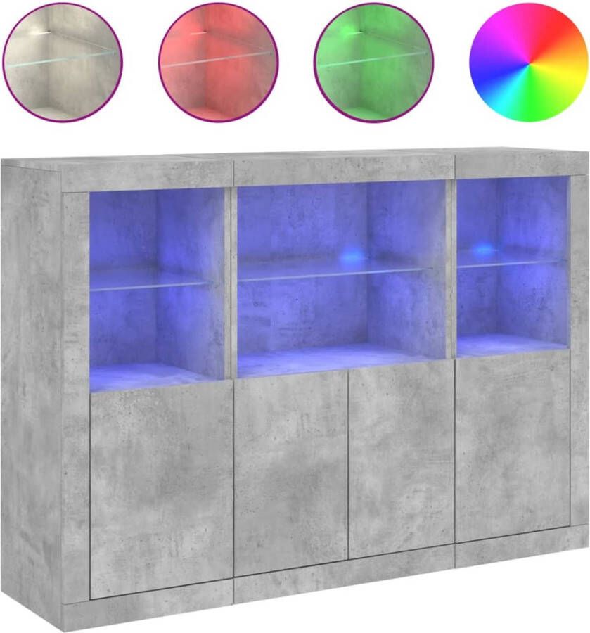 VidaXL Dressoirs met LED 3-delig Betongrijs Dressoir Moderne Kast Led Verlichting Opbergkast Tv Stand