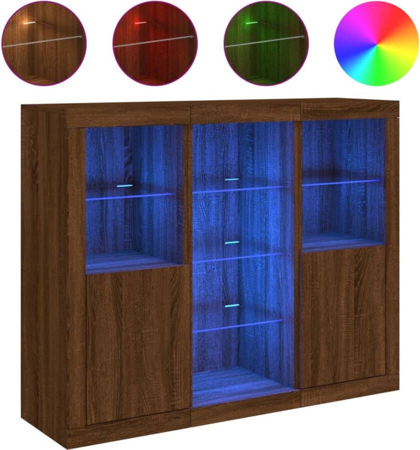 VidaXL Dressoir Set Bruineiken met LED 3 stuks Dressoir Modern Dressoir Led Dressoir Houten Dressoir Bruine Eiken Dressoir - Foto 4