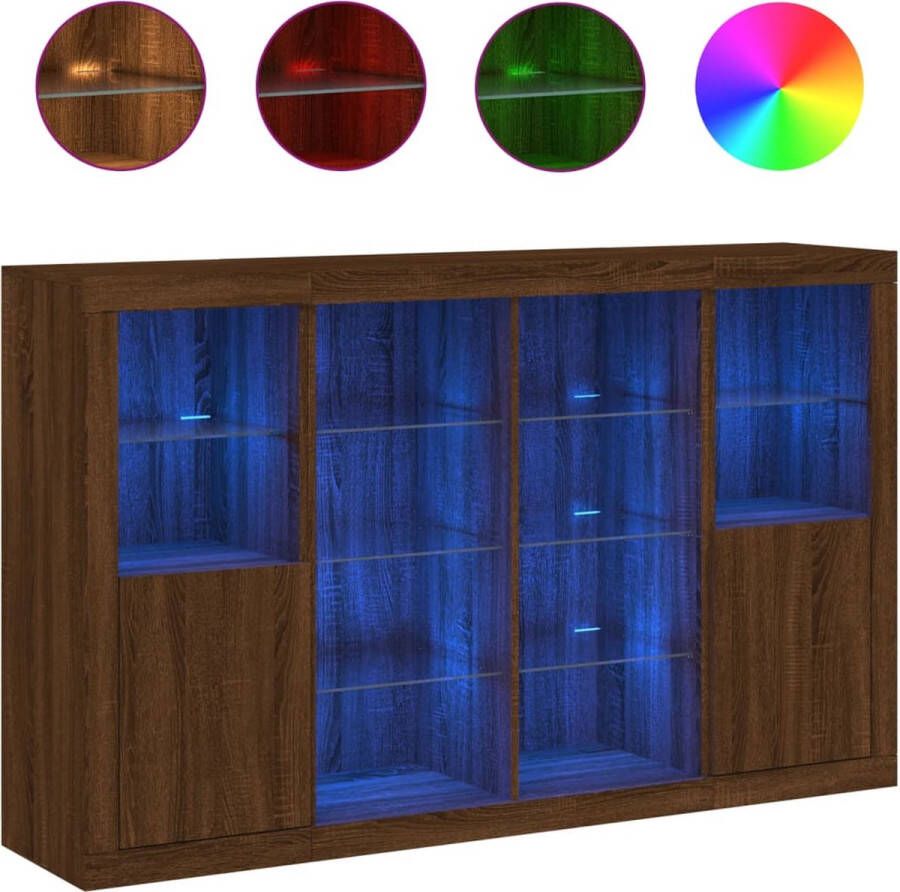 VidaXL Dressoir Set Bruineiken met LED 3 stuks Dressoir Modern Dressoir Led Dressoir Houten Dressoir Bruine Eiken Dressoir