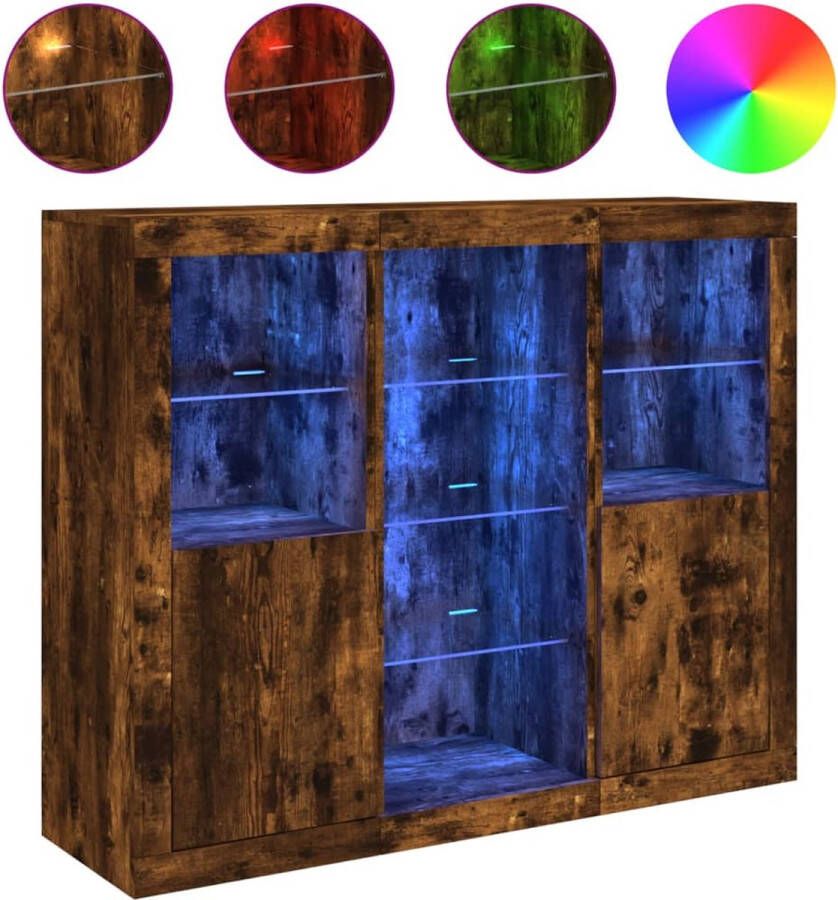 VidaXL -Dressoirs-met-LED-verlichting-3-st-bewerkt-hout-gerookt-eiken - Foto 2