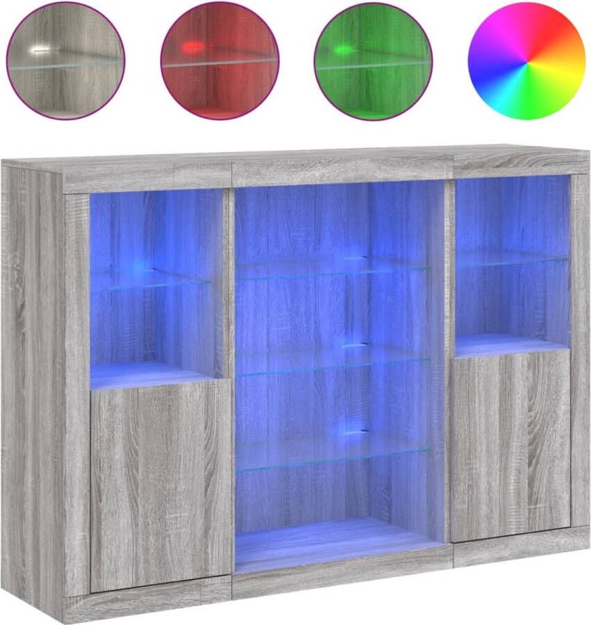 VidaXL -Dressoirs-met-LED-verlichting-3-st-bewerkt-hout-grijs-sonoma