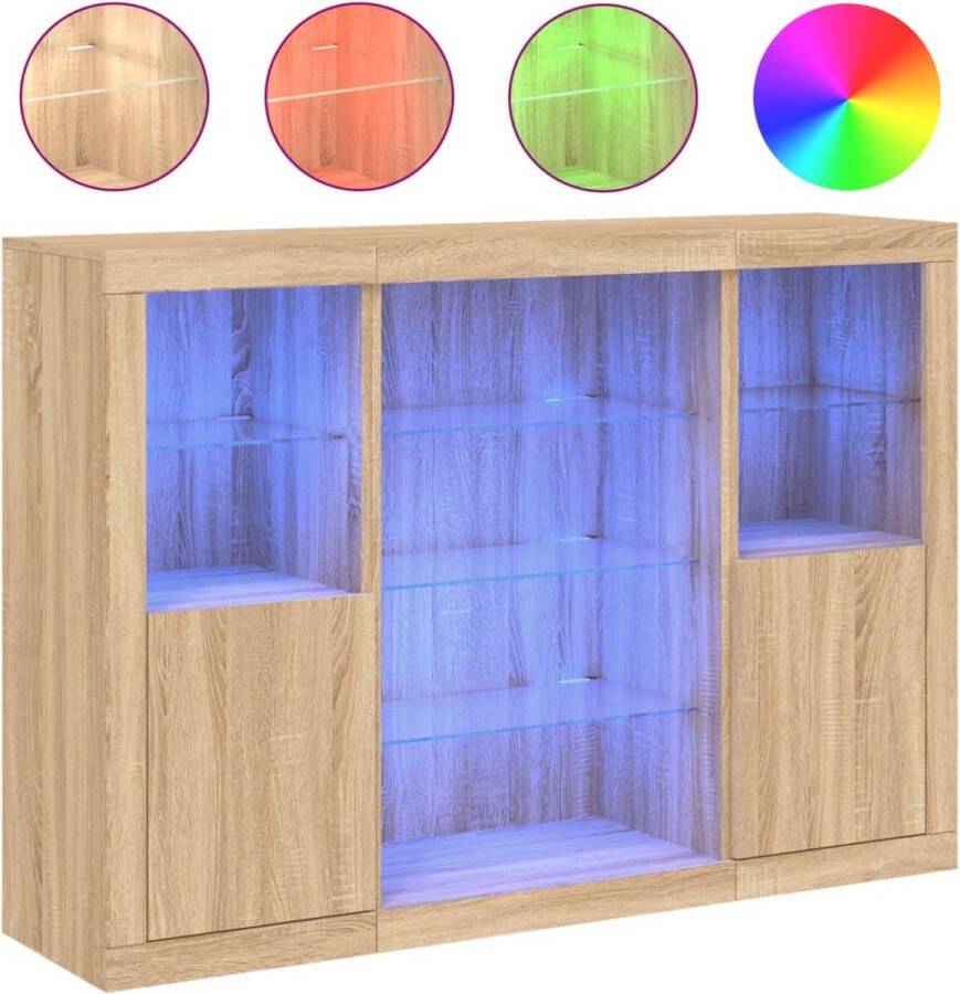 VidaXL Dressoirs Sonoma Eiken Set van 3 LED Verlichting Dressoirs Modern Design Led Verlichting Opbergruimte Woonkamer Meubilair - Foto 2