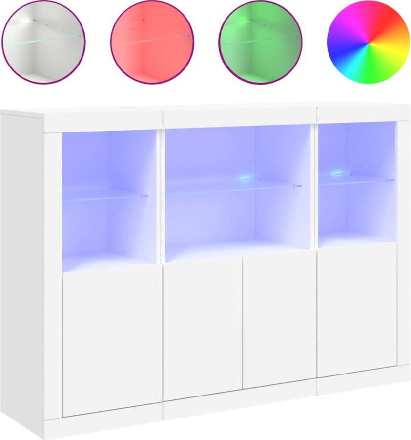 VidaXL Dressoirs Set van 3 Met LED Wit Moderne Dressoir Led Verlichting Buffett Kast Opbergruimte Houten Dressoir - Foto 2