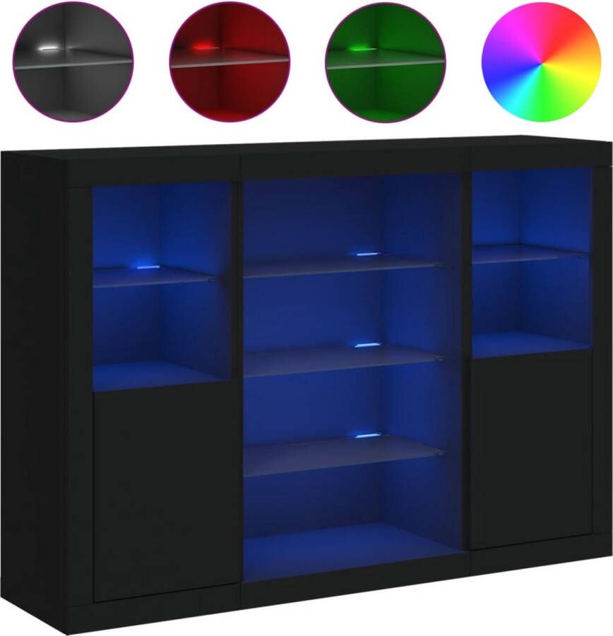 VidaXL -Dressoirs-met-LED-verlichting-3-st-bewerkt-hout-zwart - Foto 2