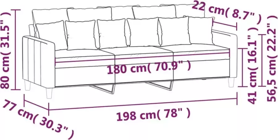 VIDAXL Driezitsbank 180 cm fluweel crèmekleurig - Foto 3