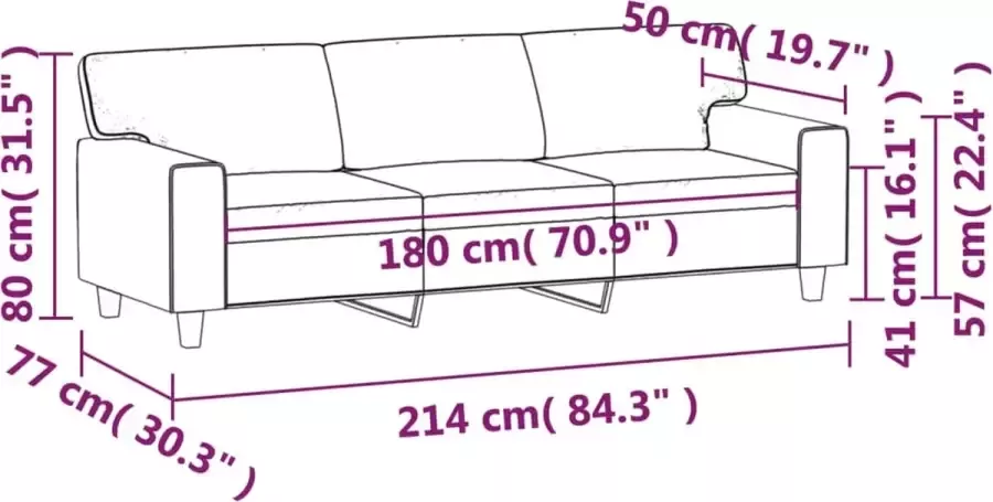 VIDAXL Driezitsbank 180 cm kunstleer crèmekleurig - Foto 2